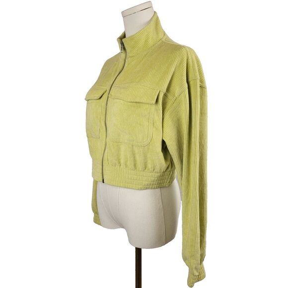 NEW Aerie X-Small Cropped Lime Green Ribbed Jacket Cotton Corduroy Zip Close - Picture 6 of 15
